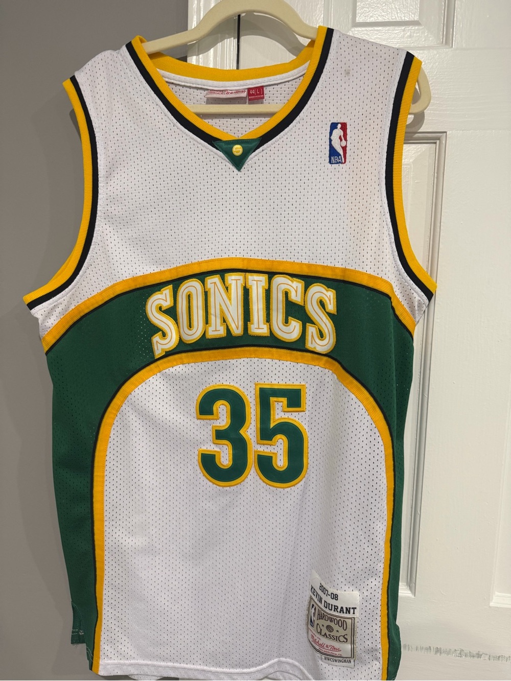 Mitchell & Ness White Kevin Durant Hardwood Classics Jersey with Gold Trim